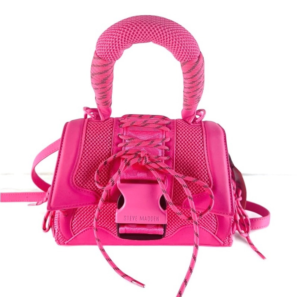 Steve Madden Pink Mini Bag with Glossy Finish and Lacing Detail